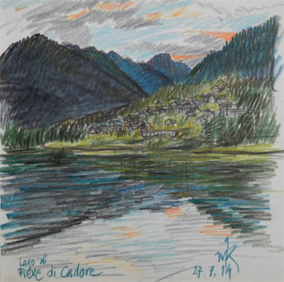 The lake of Pieve di Cadore in the evening.